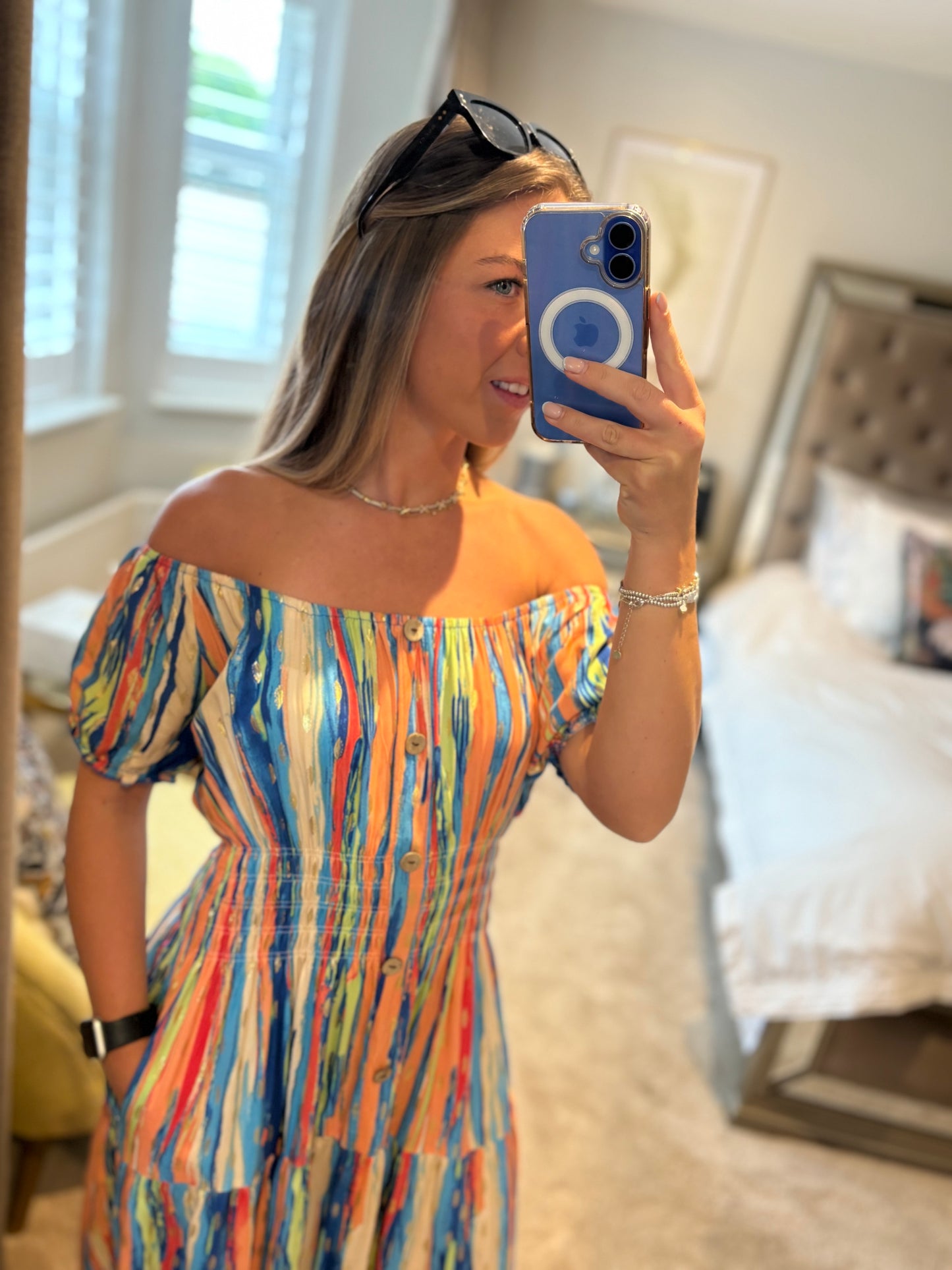 Multi Coloured Bardot Maxi Dress