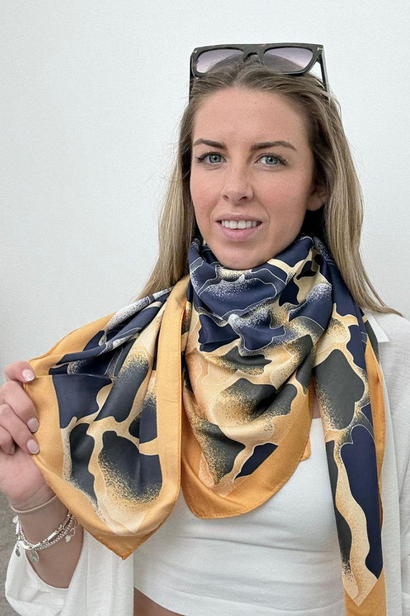 Silk Neck Scarf Navy & Orange