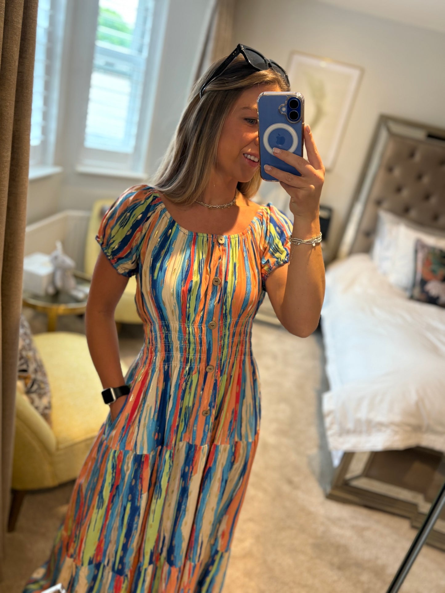Multi Coloured Bardot Maxi Dress