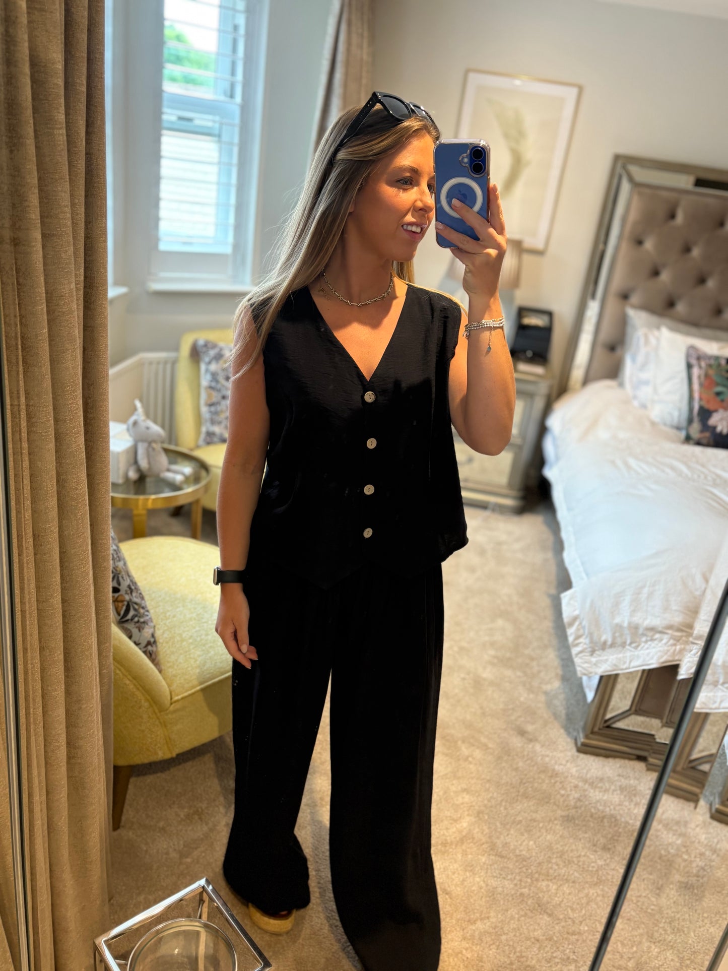 Black Linen Blend Co-Ord Set