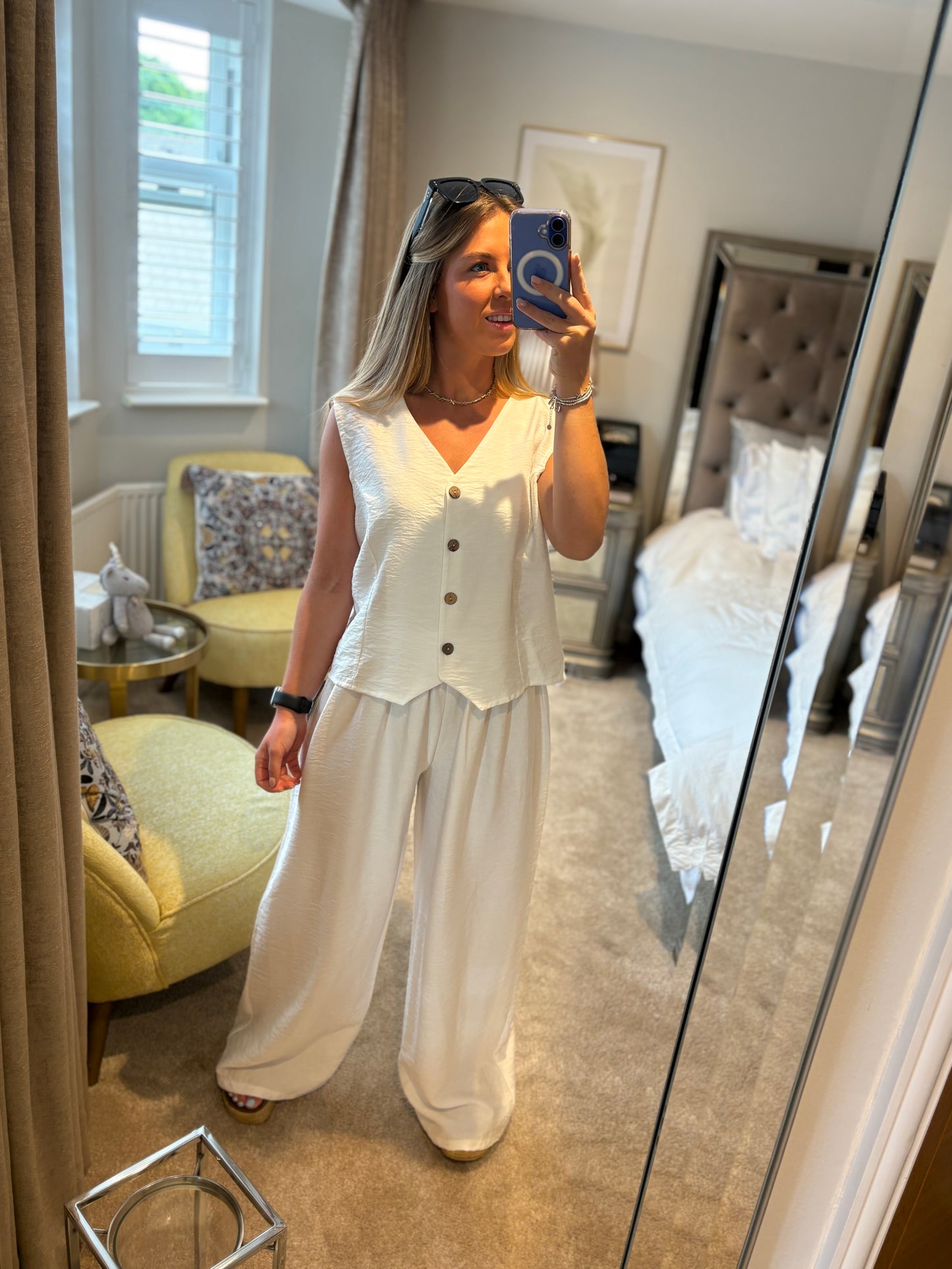 White Linen Blend Co-ord Set