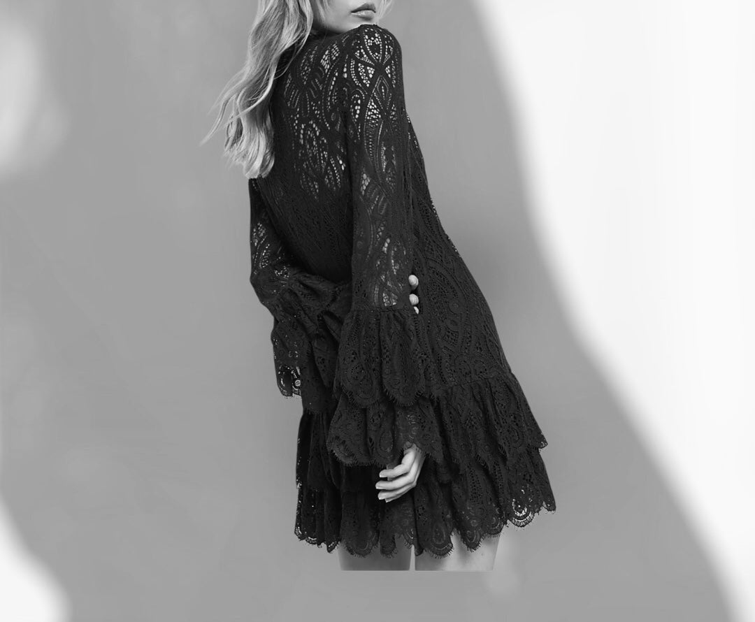 EX-R Black Lace Tunic Dress