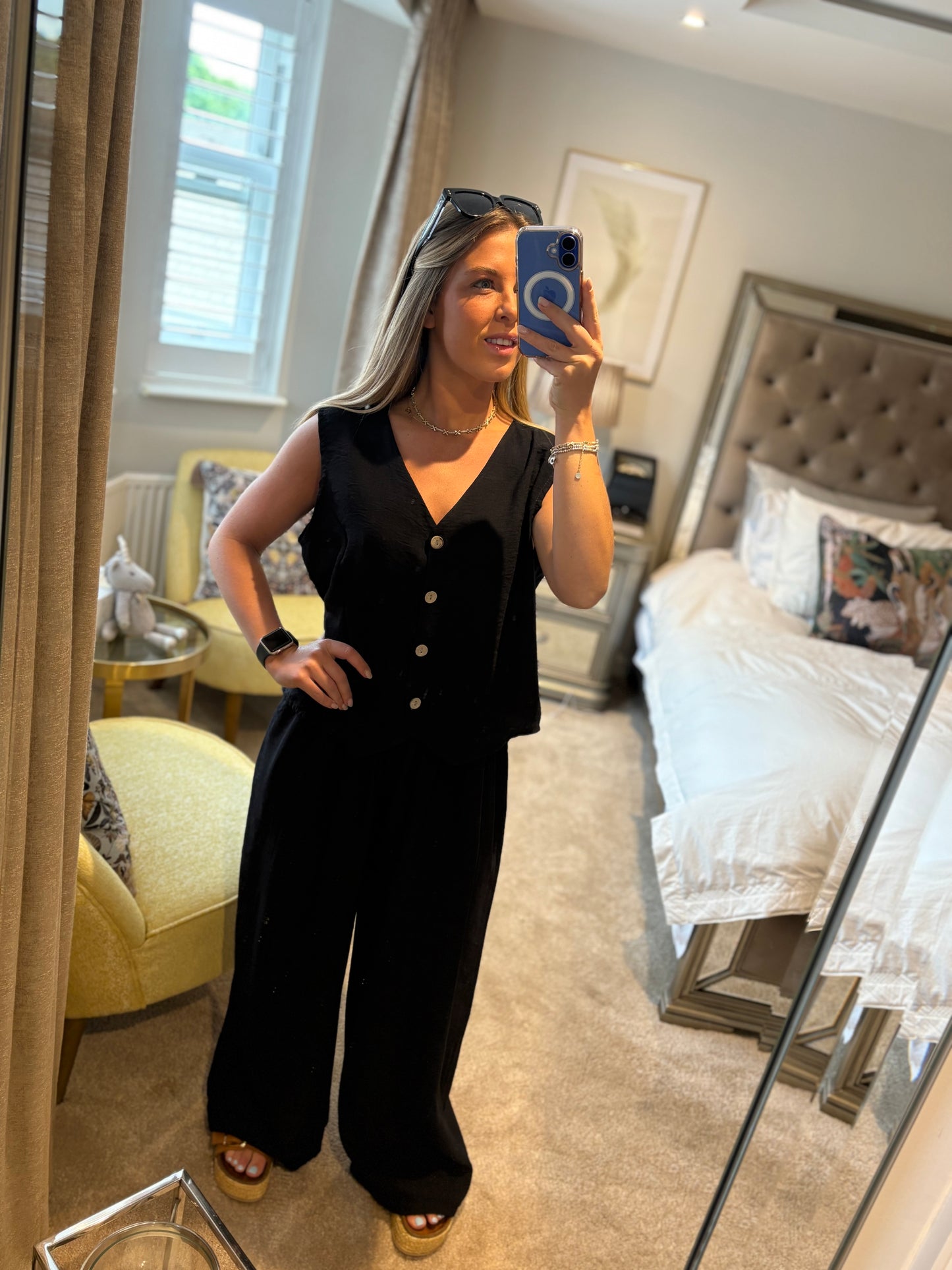 Black Linen Blend Co-Ord Set