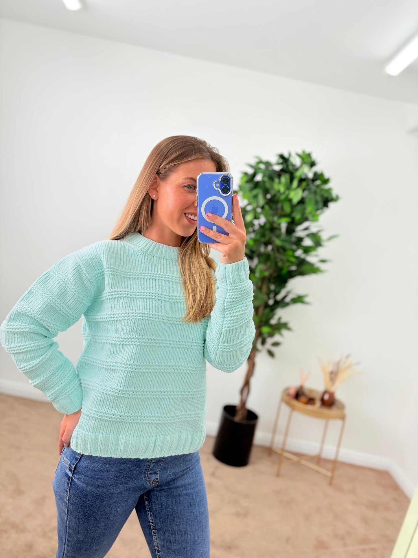 EX-M&S Chenille Knitwear Pale Aqua