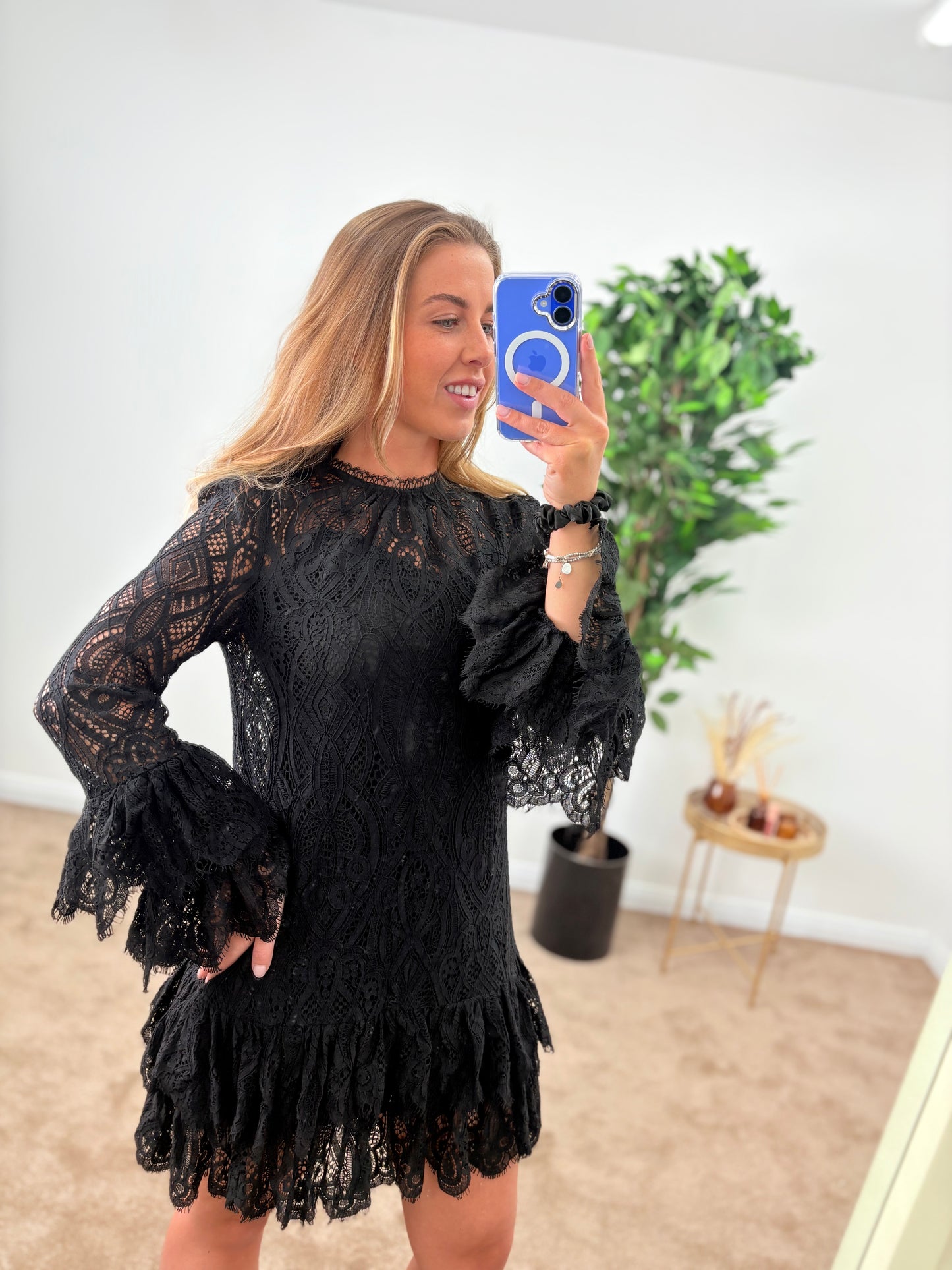 EX-R Black Lace Tunic Dress
