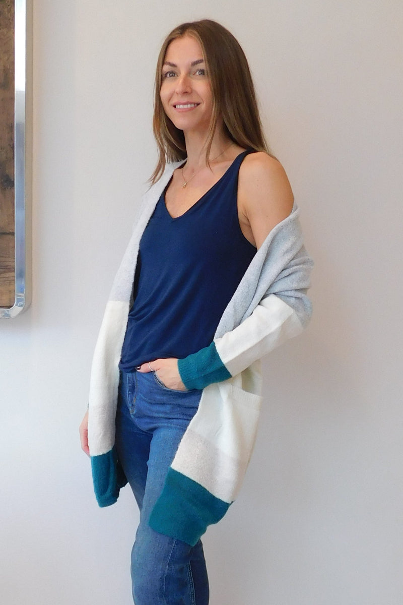 Block Colour Teal Cardigan