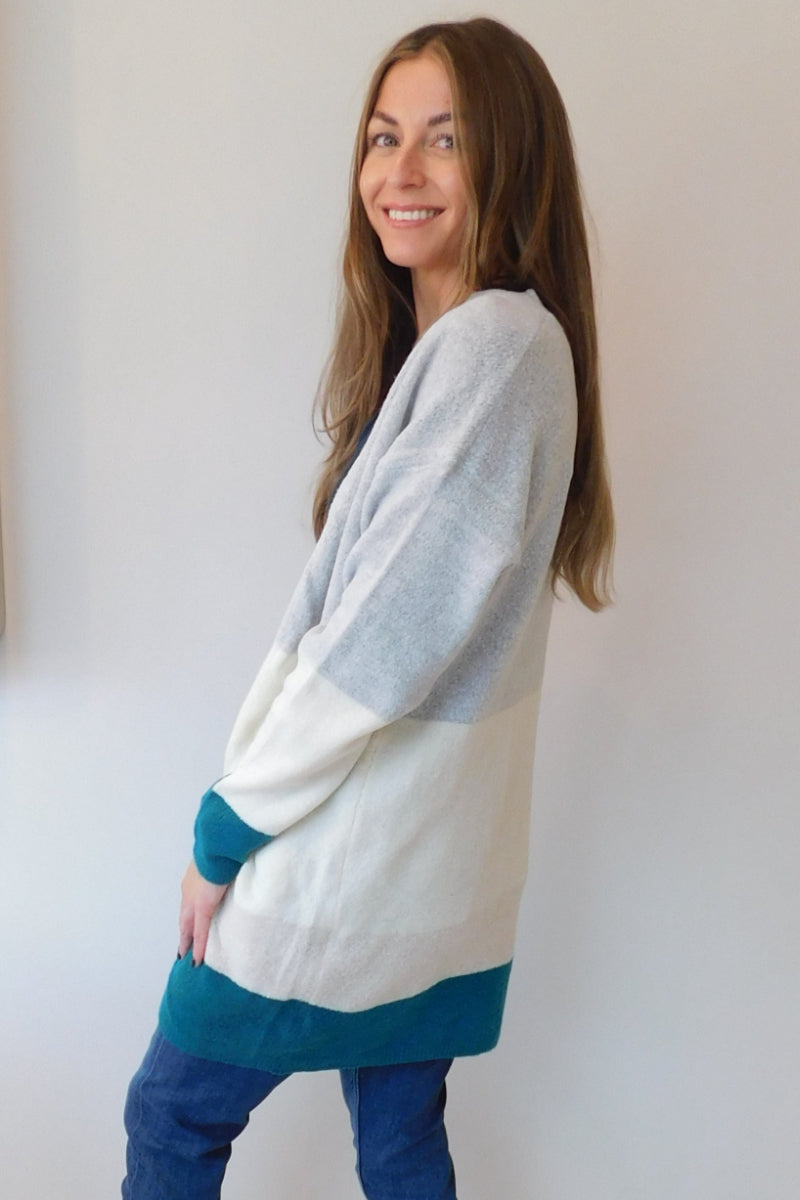 Block Colour Teal Cardigan