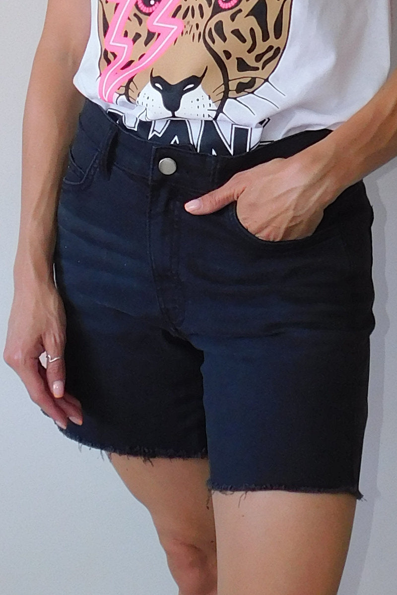 Famous Store Black Frayed Denim Shorts