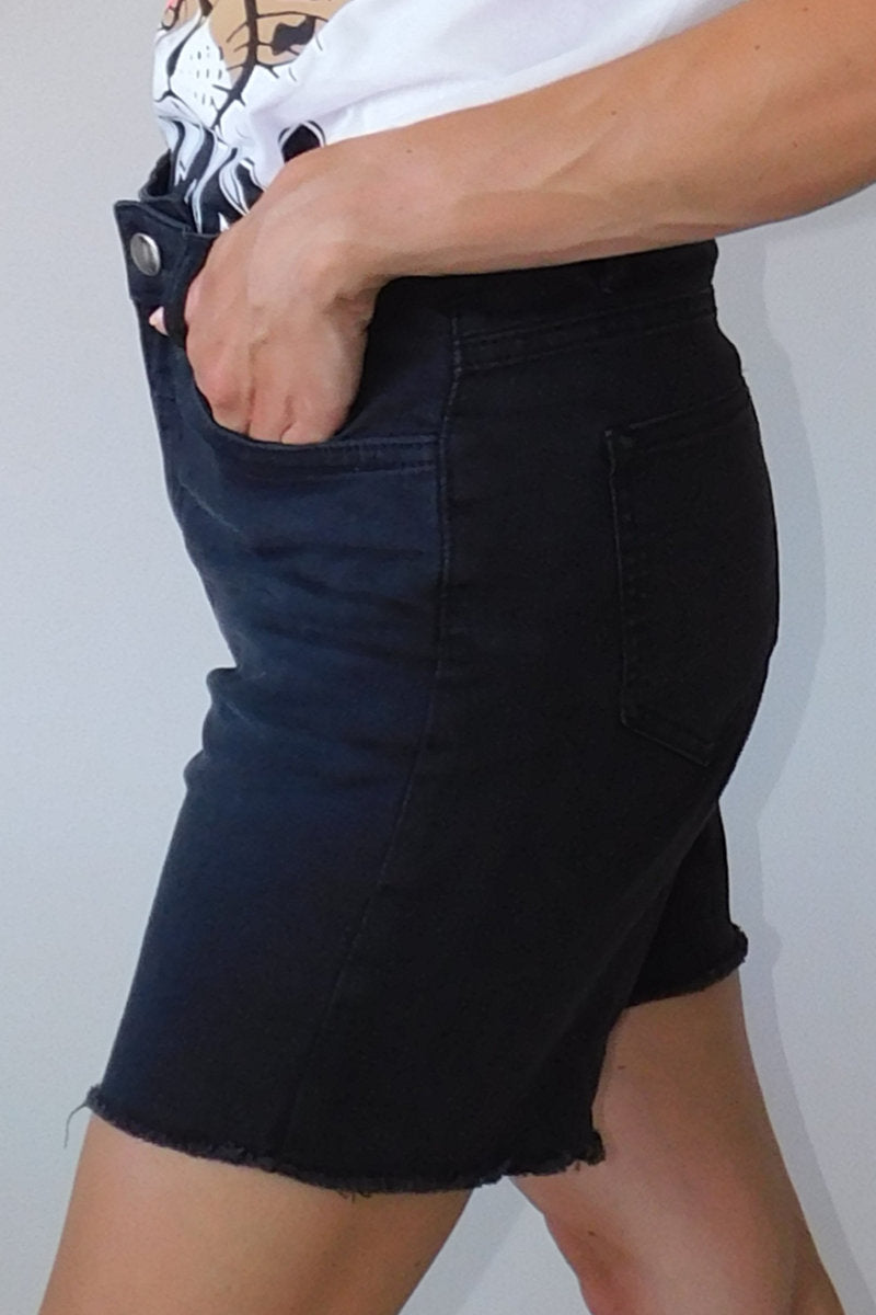 Famous Store Black Frayed Denim Shorts