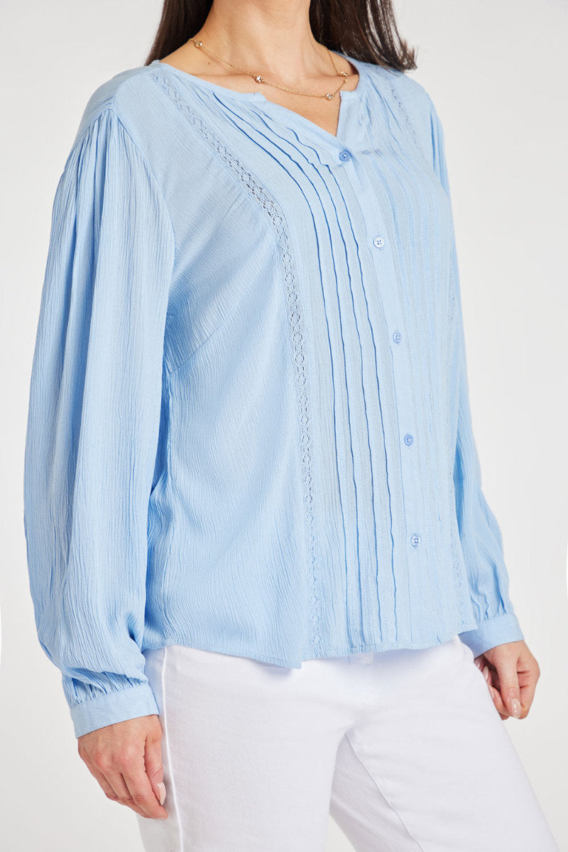 Famous Store Long Sleeve Pintuck Sky Blue Blouse