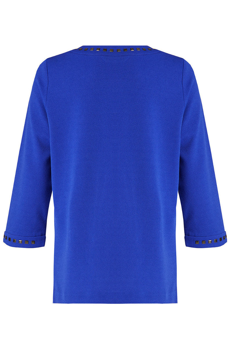 Famous Store Sapphire Blue 3/4 Sleeve Stretch Blouse Tunic Top