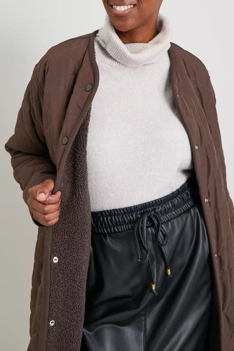 Ladies Reversible Quilted Borg Coat Brown