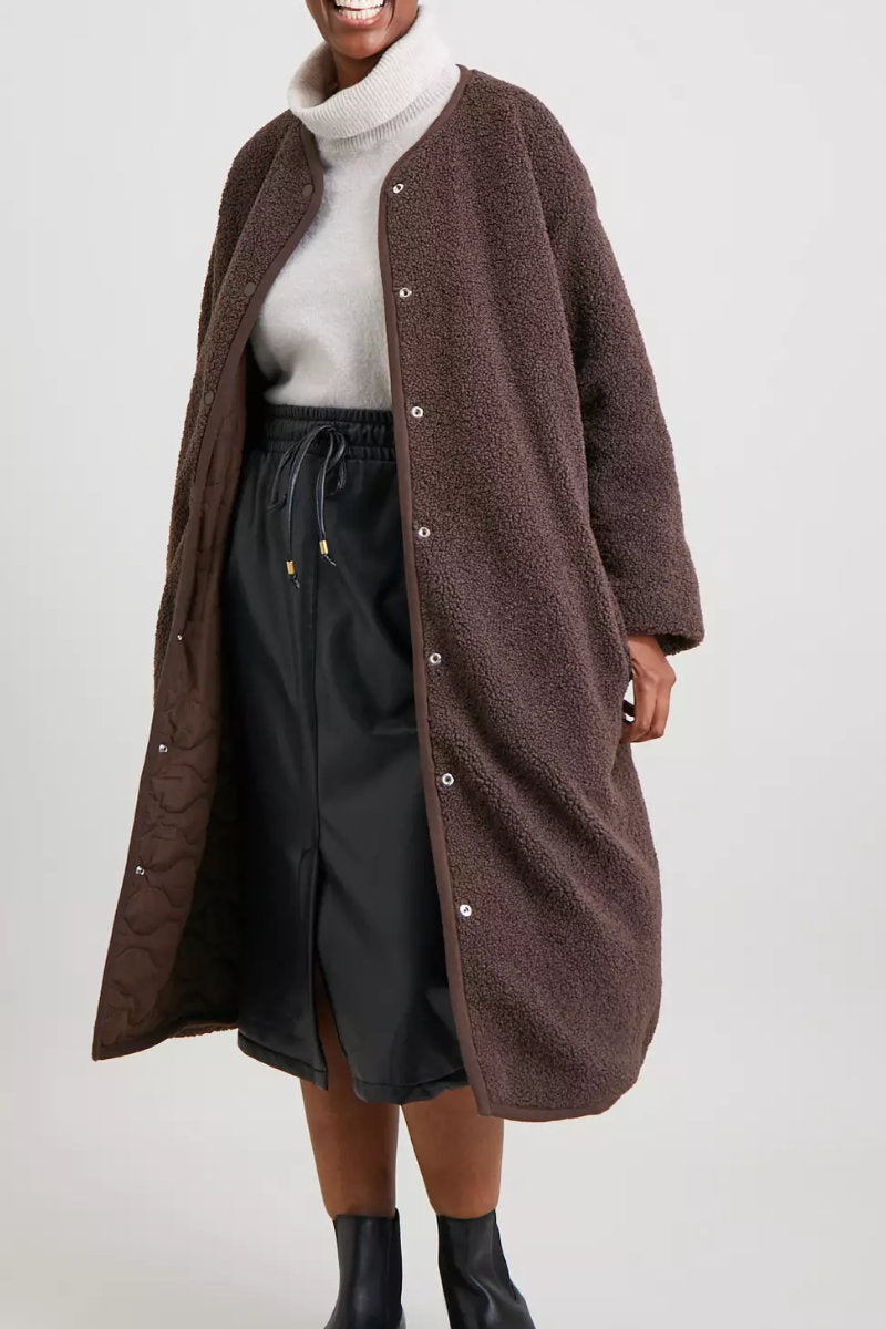 Ladies Reversible Quilted Borg Coat Brown
