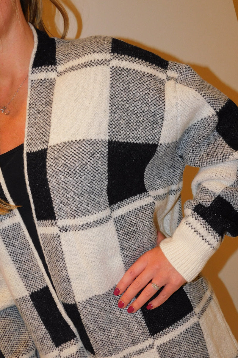 Plus Size Black & White Check Cardigan