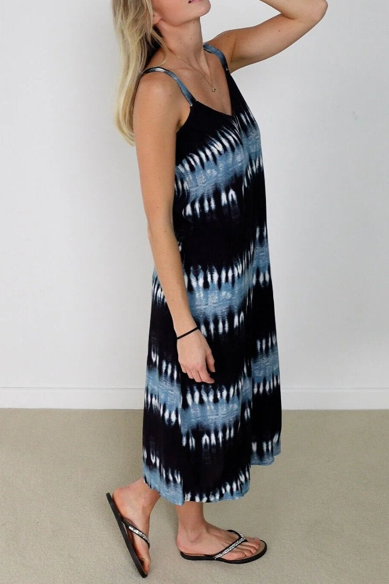 Famous Store Tie Dye Print Strappy Beach Dress