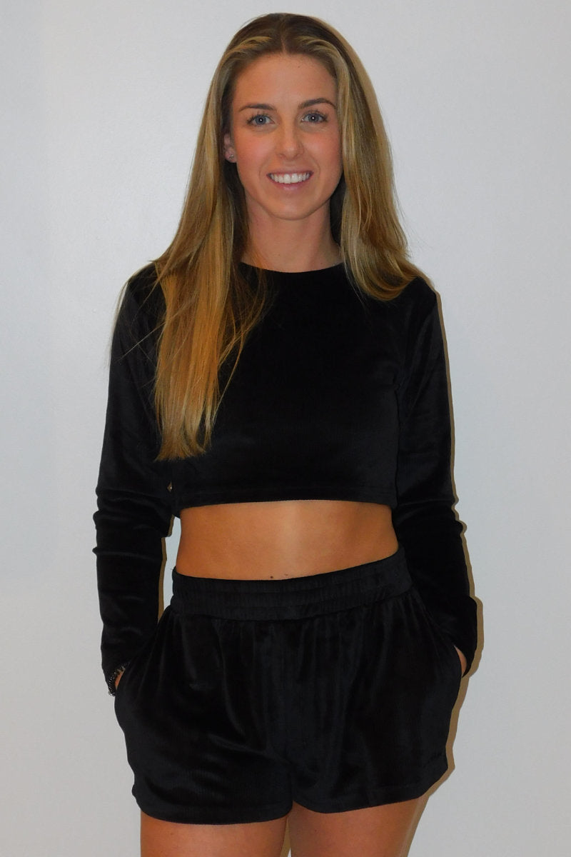 Famous Brand Velour Ribbed Cropped Top