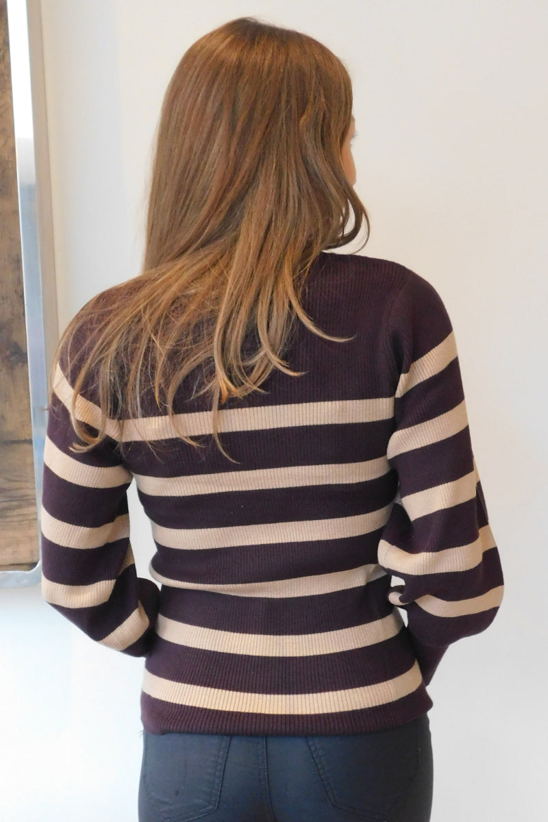 Famous Store Camel Stripe High Neck Jumper