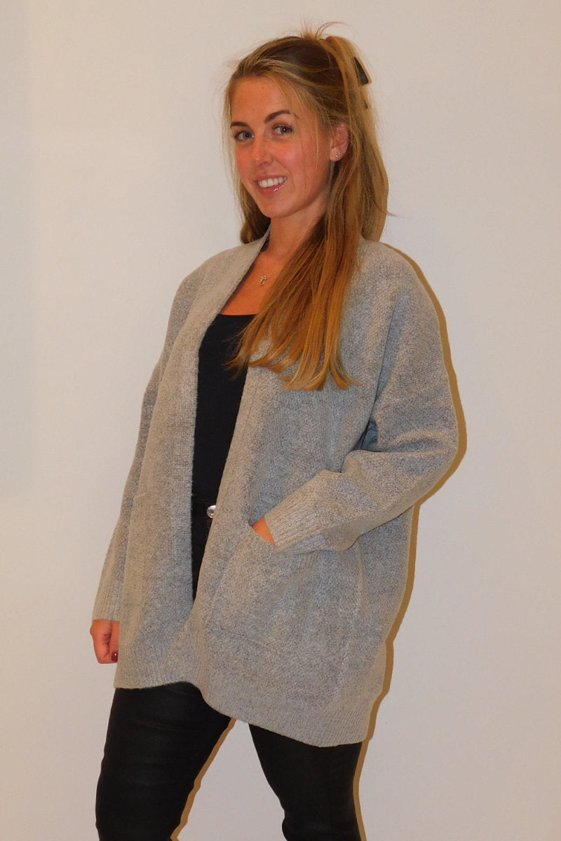 Ladies Heavy Knit Grey Coatigan