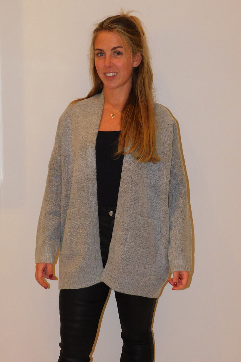 Ladies Heavy Knit Grey Coatigan