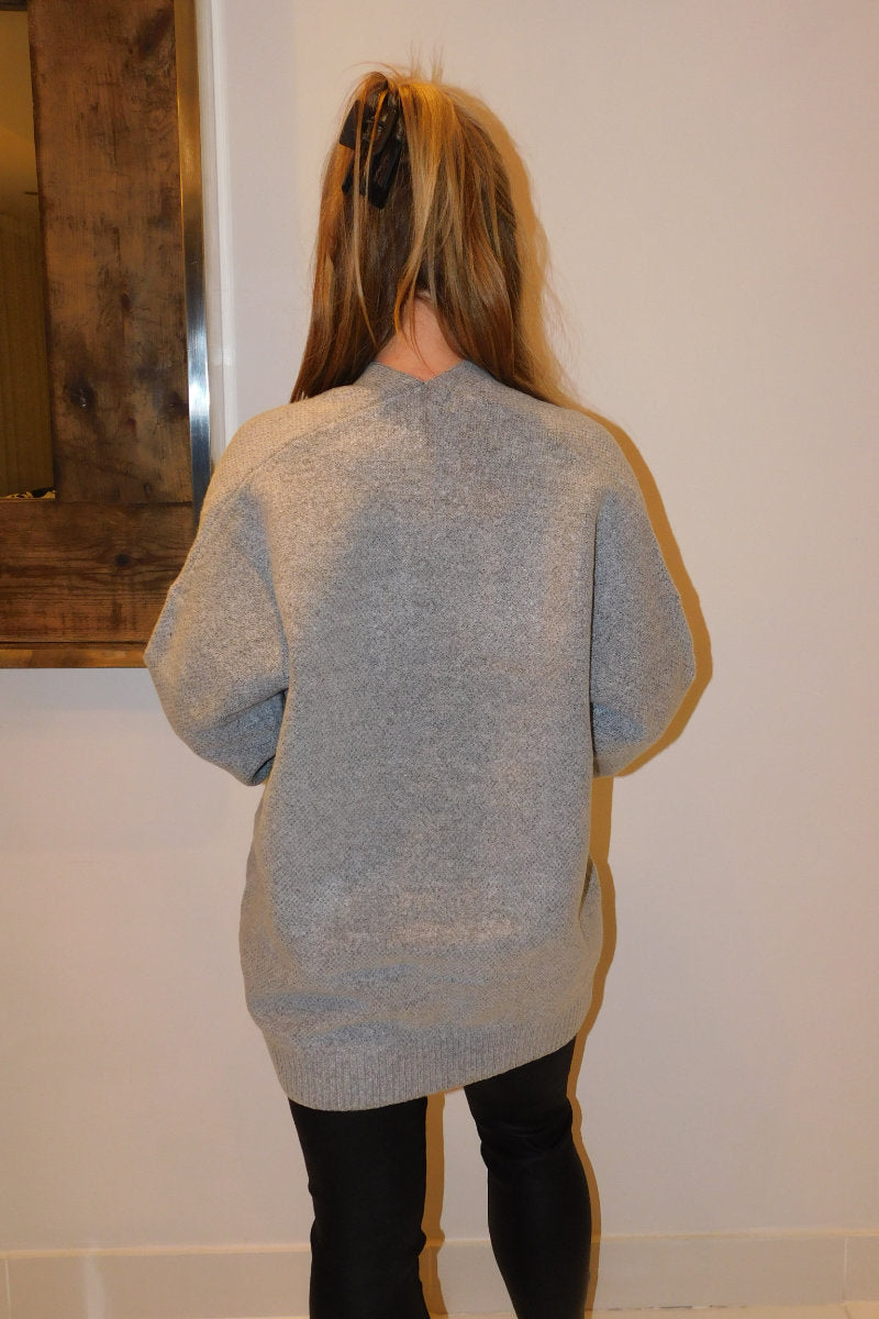 Ladies Heavy Knit Grey Coatigan
