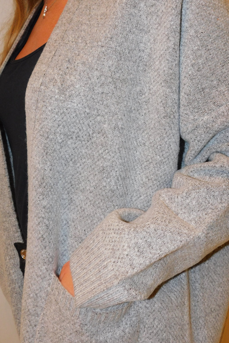 Ladies Heavy Knit Grey Coatigan