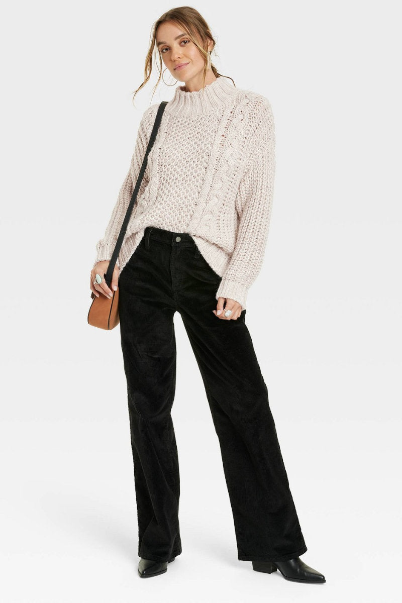 Oversized Cable Oat Roll Neck Jumper