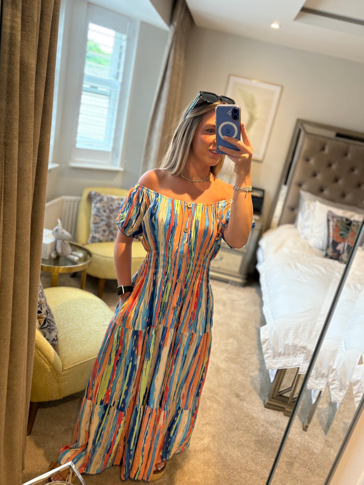Multi Coloured Bardot Maxi Dress