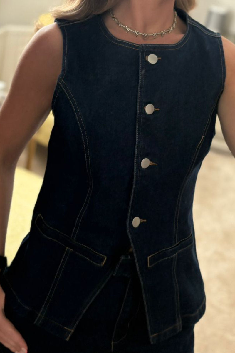 Ex In the Style Ladies Denim Button Through Waistcoat