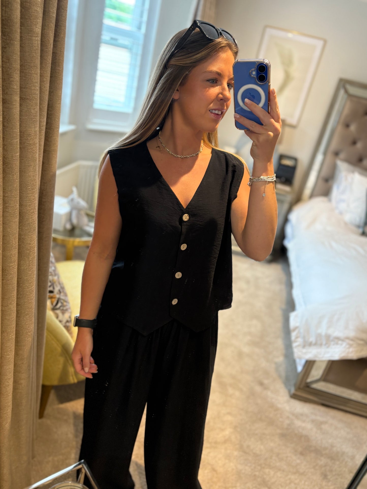 Black Linen Blend Co-Ord Set