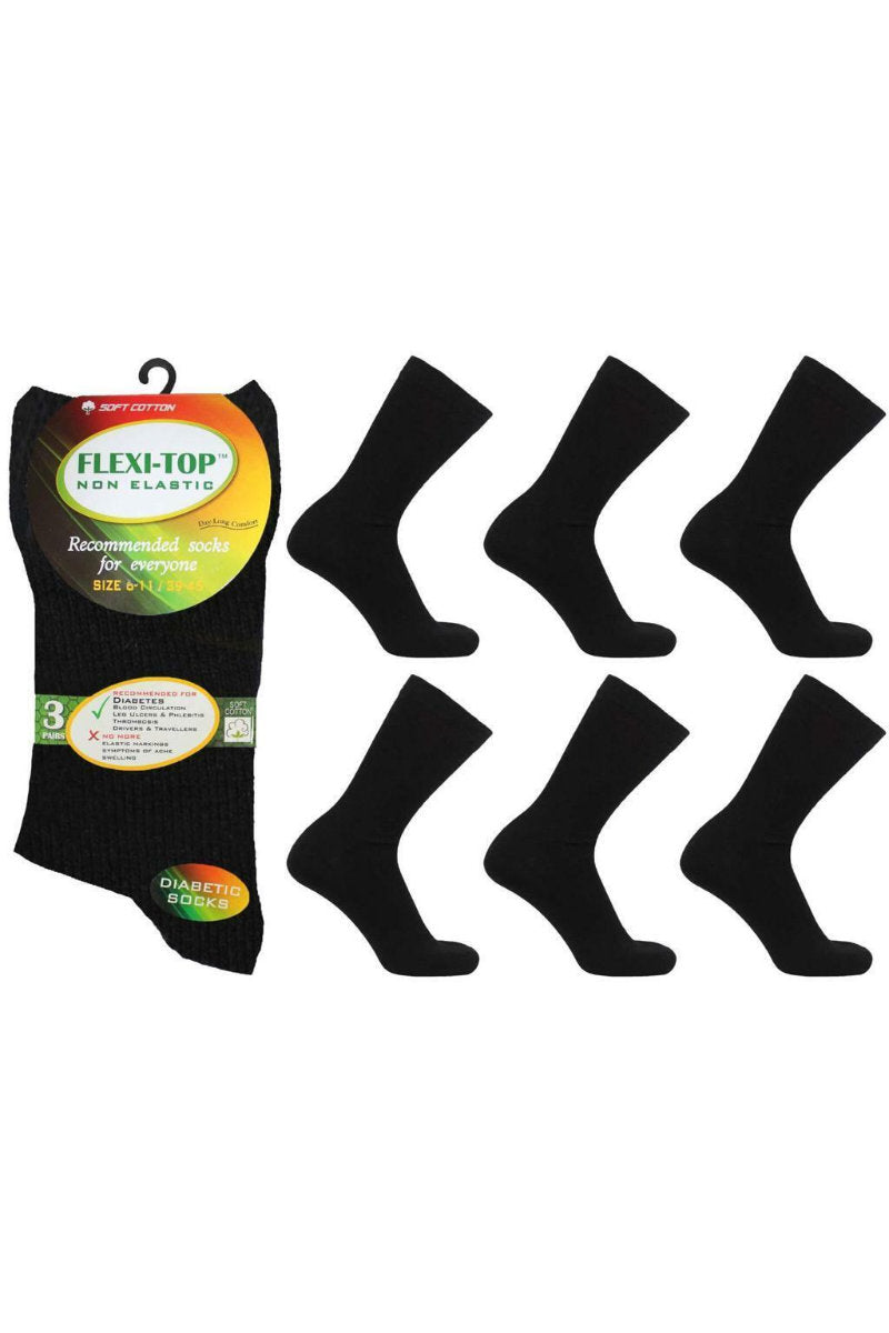 Flexi-Top Non Elastic Diabetic Friendly Socks 3 Pack Black