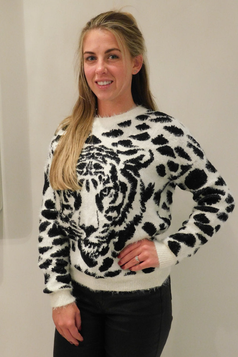 Black & White Tiger Print Eyelash Jumper