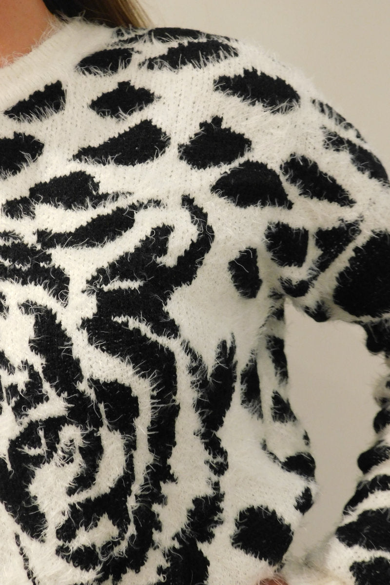 Black & White Tiger Print Eyelash Jumper