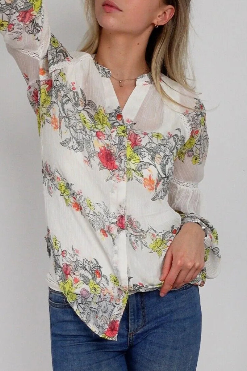 Famous Store Floral Crochet Sleeve Blouse