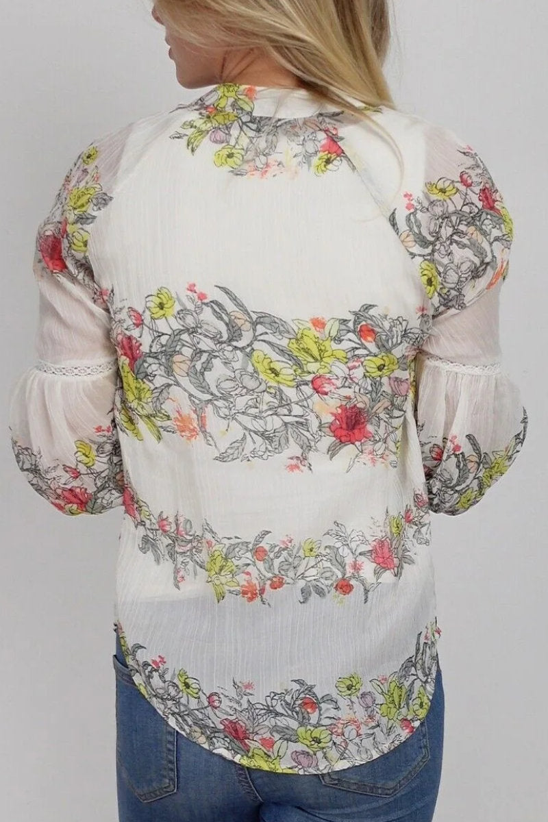 Famous Store Floral Crochet Sleeve Blouse