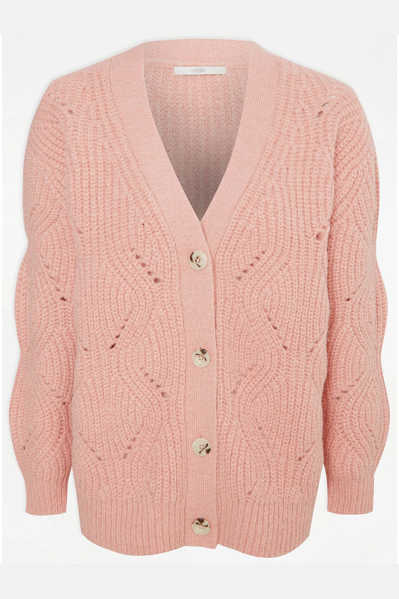 Ladies Knitted Button Up Cardigan Pink