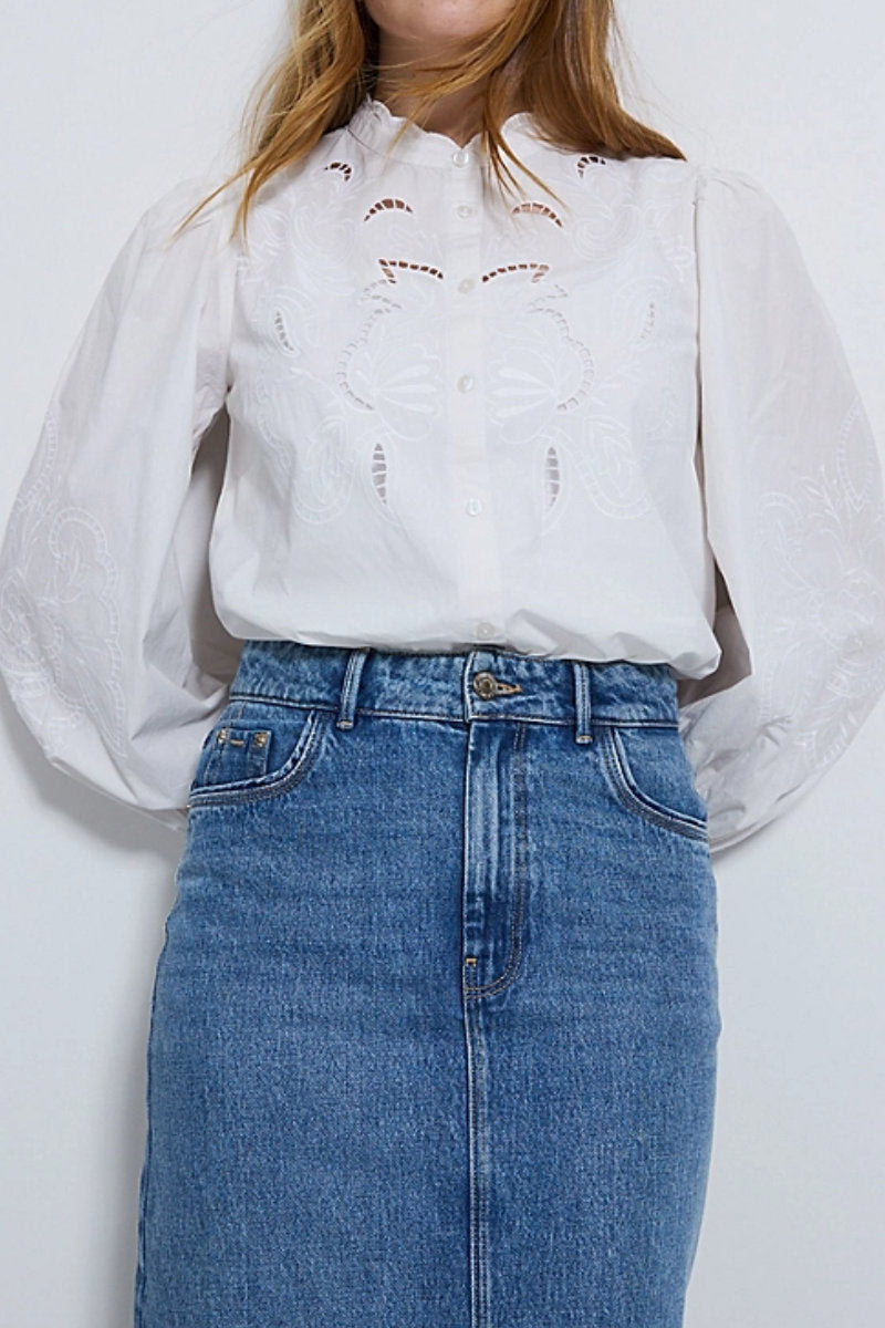 Famous Store White Embroidered Shirt