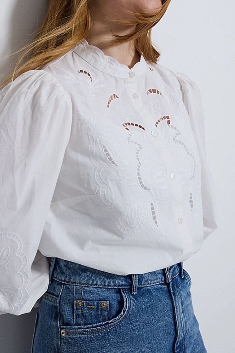 Famous Store White Embroidered Shirt