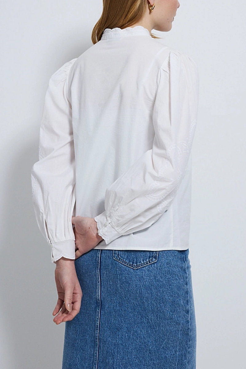 Famous Store White Embroidered Shirt