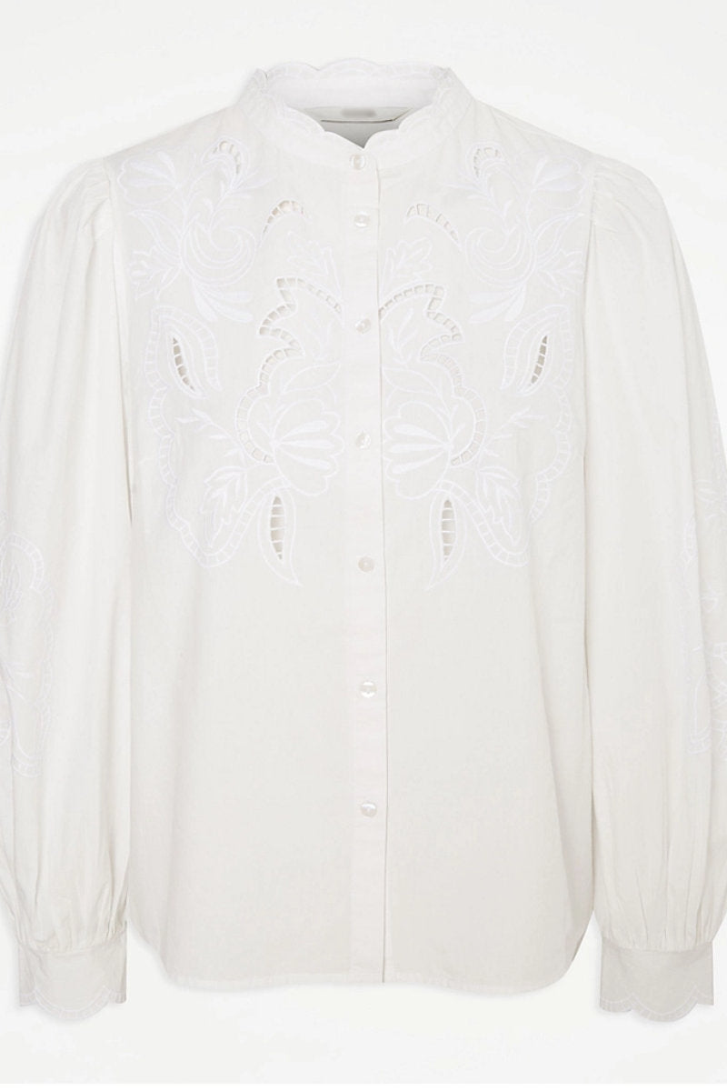 Famous Store White Embroidered Shirt