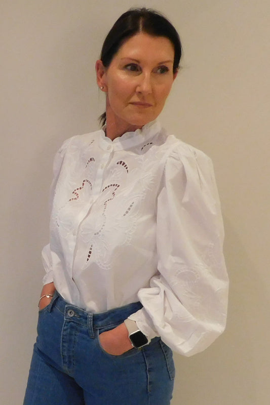 Famous Store White Embroidered Shirt