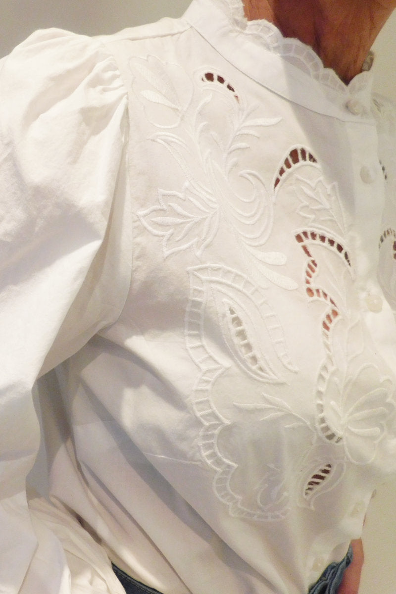 Famous Store White Embroidered Shirt