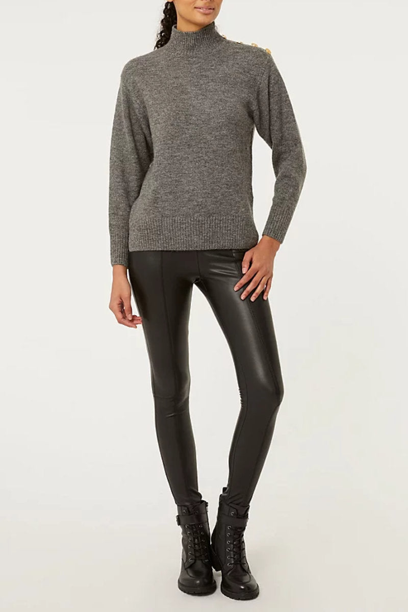 Supermarket Label Ladies Shoulder Detail Turtleneck Jumper Grey