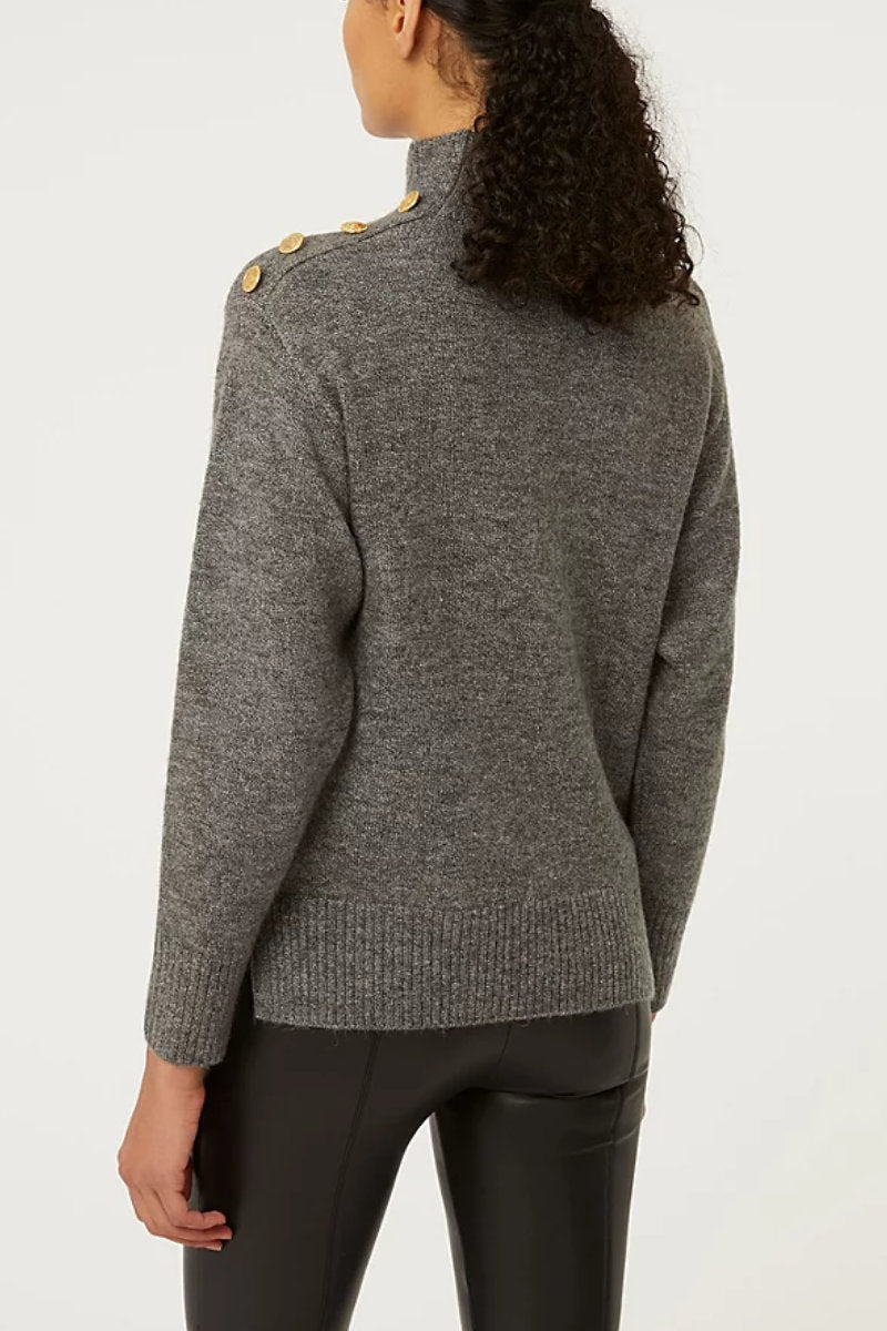 Supermarket Label Ladies Shoulder Detail Turtleneck Jumper Grey