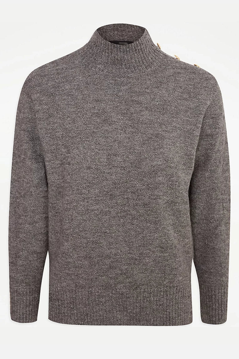 Supermarket Label Ladies Shoulder Detail Turtleneck Jumper Grey
