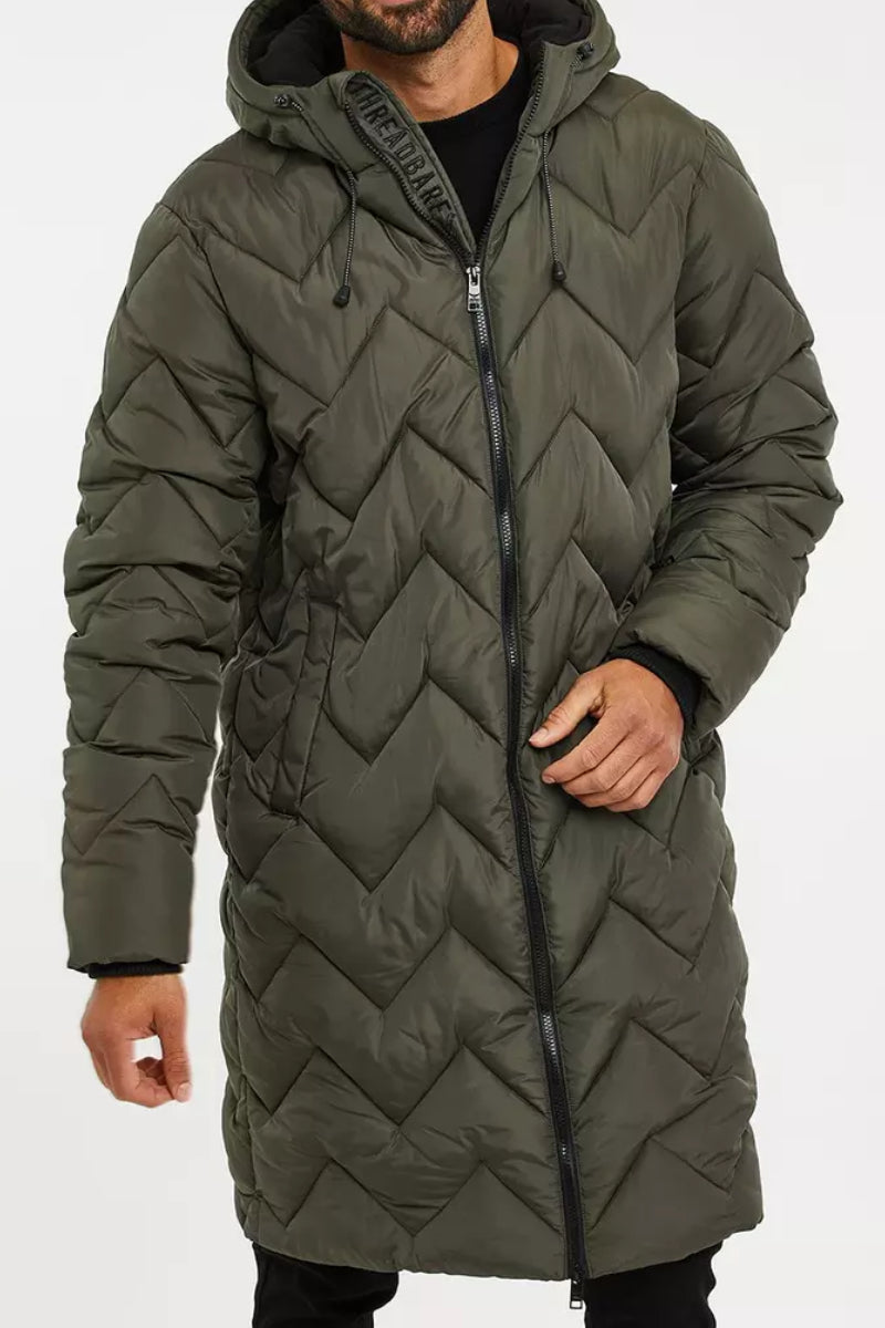 Men's Threadbare 'Gandey' Longline Hooded Padded Jacket Khaki