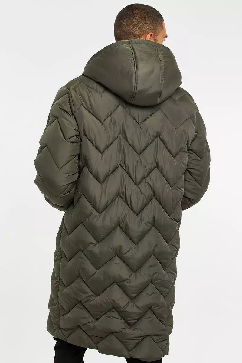 Men's Threadbare 'Gandey' Longline Hooded Padded Jacket Khaki