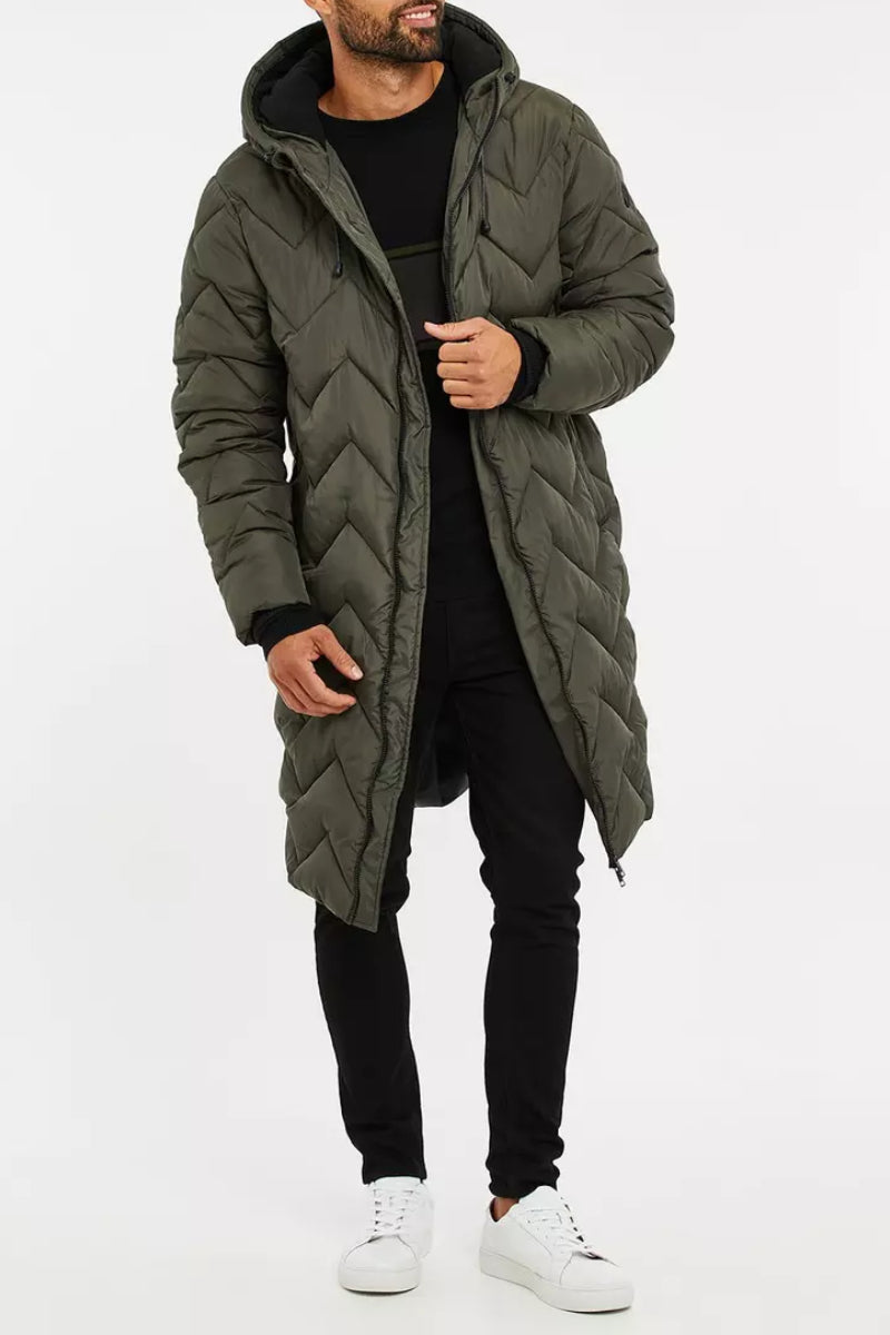 Men's Threadbare 'Gandey' Longline Hooded Padded Jacket Khaki