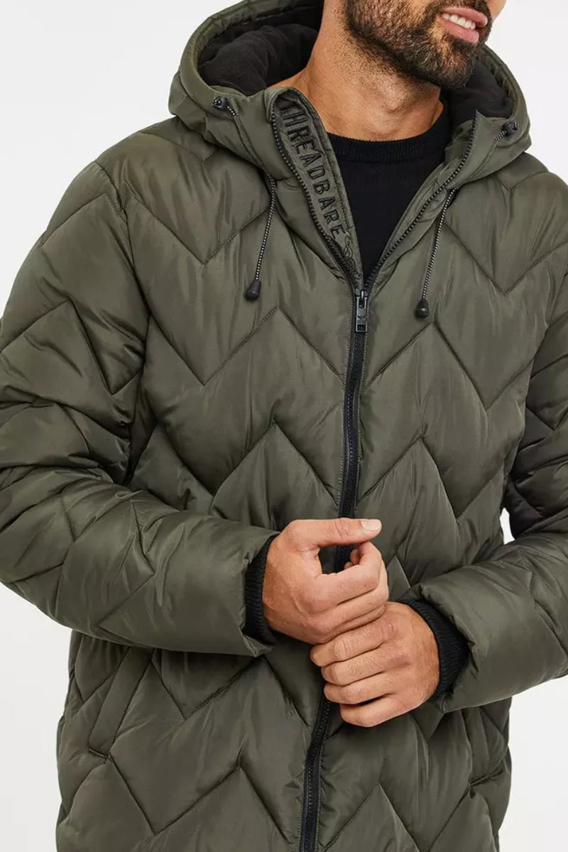 Men's Threadbare 'Gandey' Longline Hooded Padded Jacket Khaki