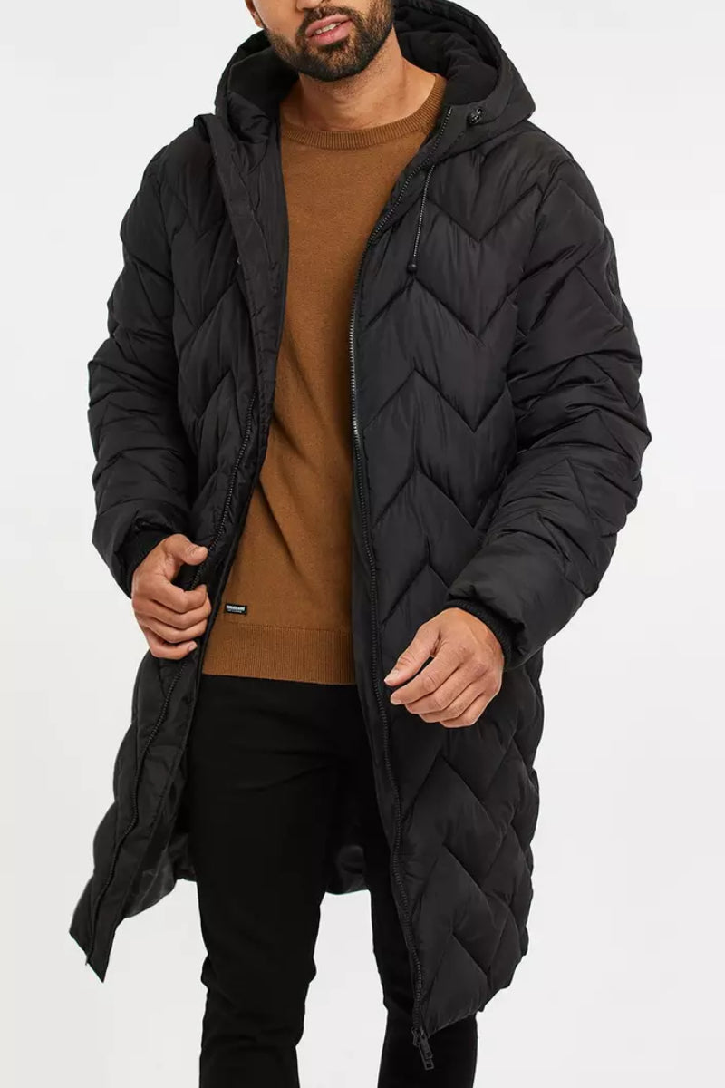 Men's Threadbare 'Gandey' Longline Hooded Padded Jacket Black