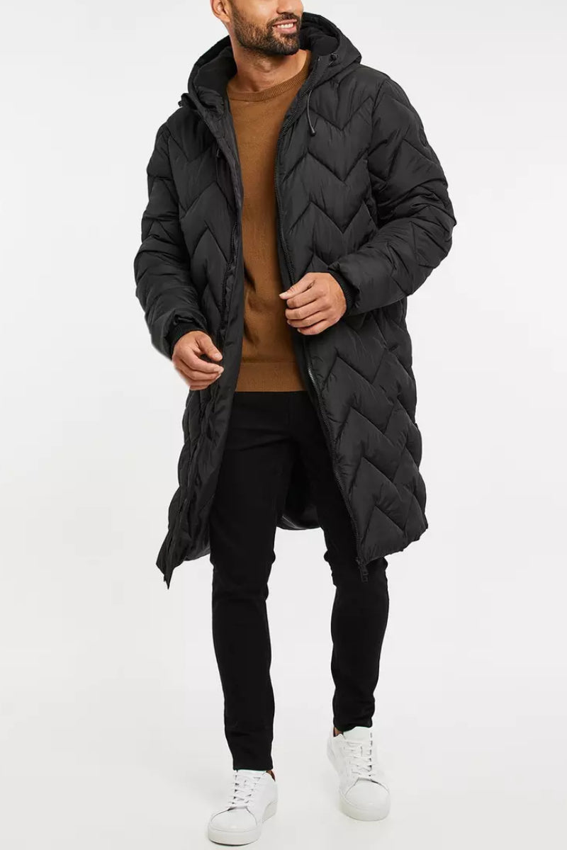 Men's Threadbare 'Gandey' Longline Hooded Padded Jacket Black